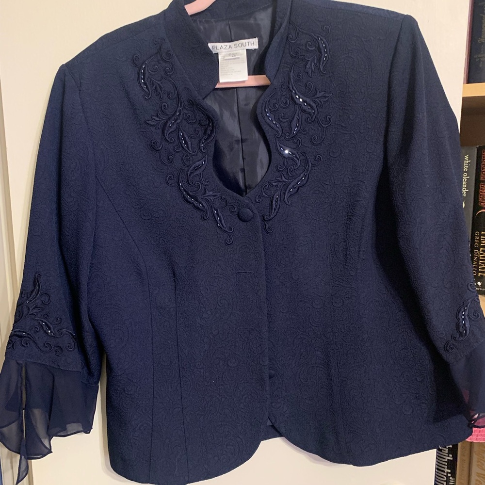 Plaza South Navy Embroidered Women's Blazer